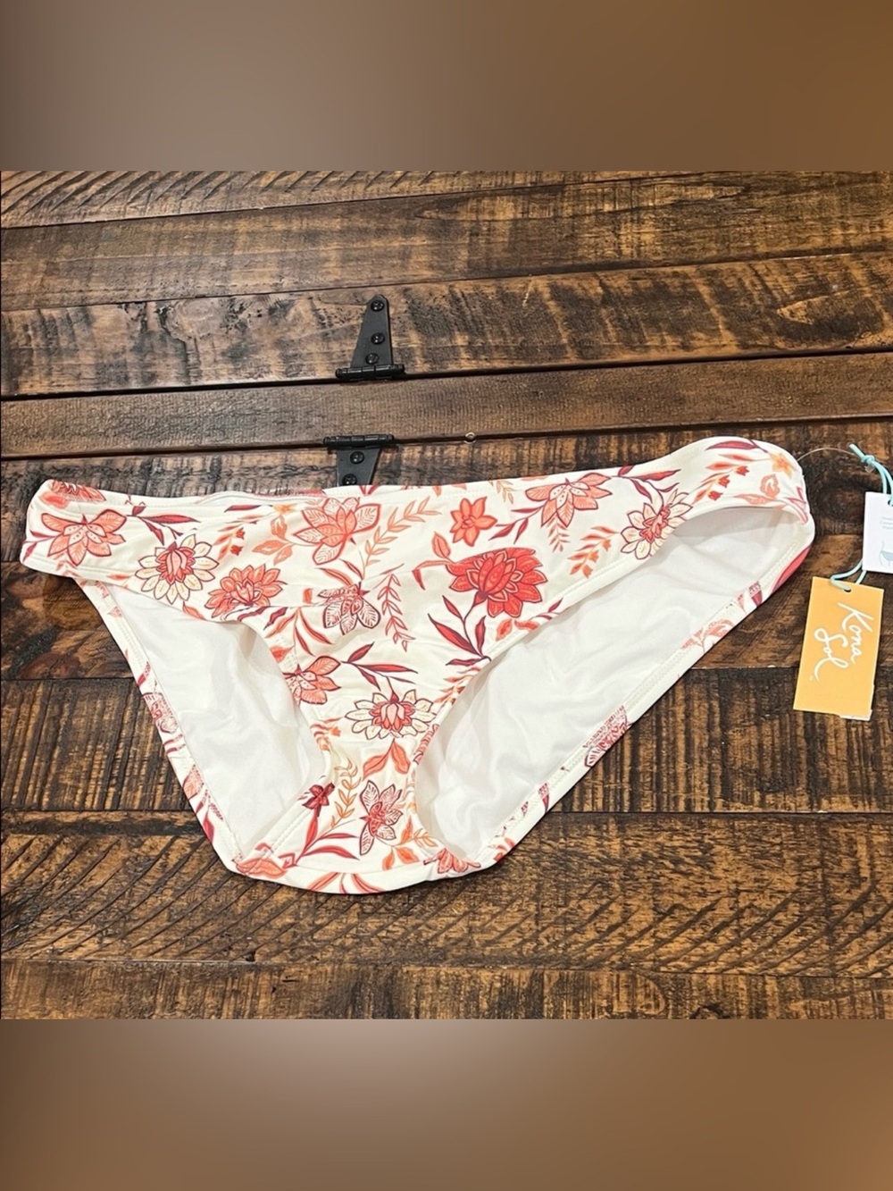 Kona Sol Floral hipster Swim Bottoms - Cream and Red